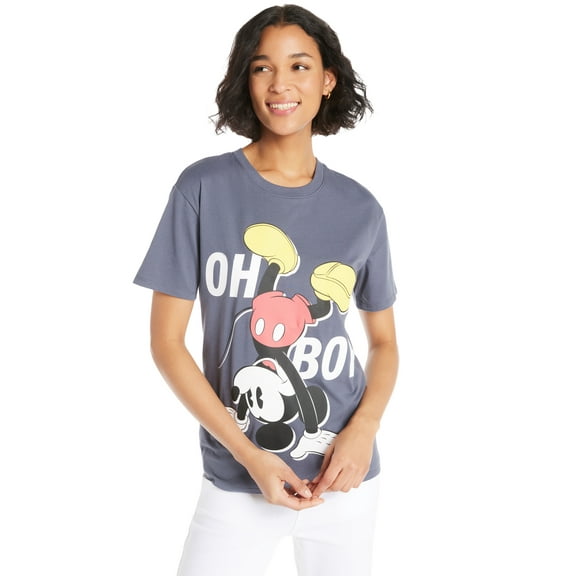 Mickey Mouse Women’s Upside Down Graphic Tee with Short Sleeves, Sizes S-3XL