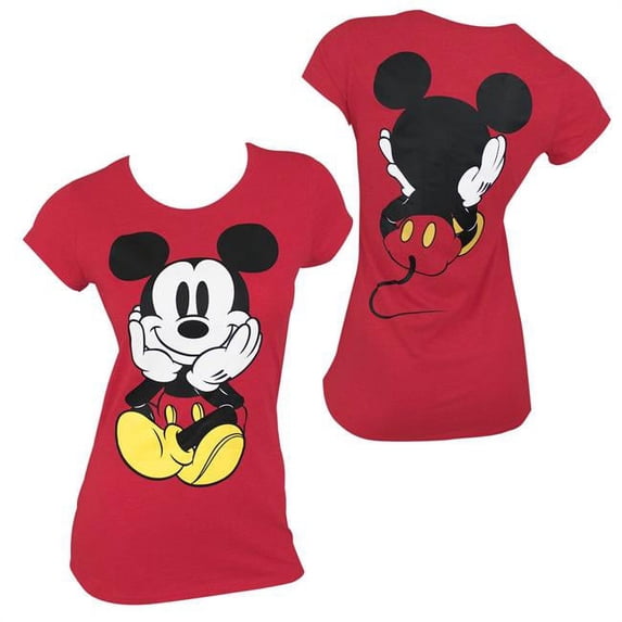 Mickey Mouse Womens Red Front & Back T-Shirt - Medium