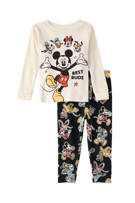 Mickey Mouse and Friends Toddler Boy's Best Buds Long-Sleeved Cotton Pajama Set, Size 2T