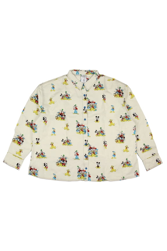 Mickey Mouse and Friends Woman's Button-Up Long-Sleeve Adult Collar Shirt