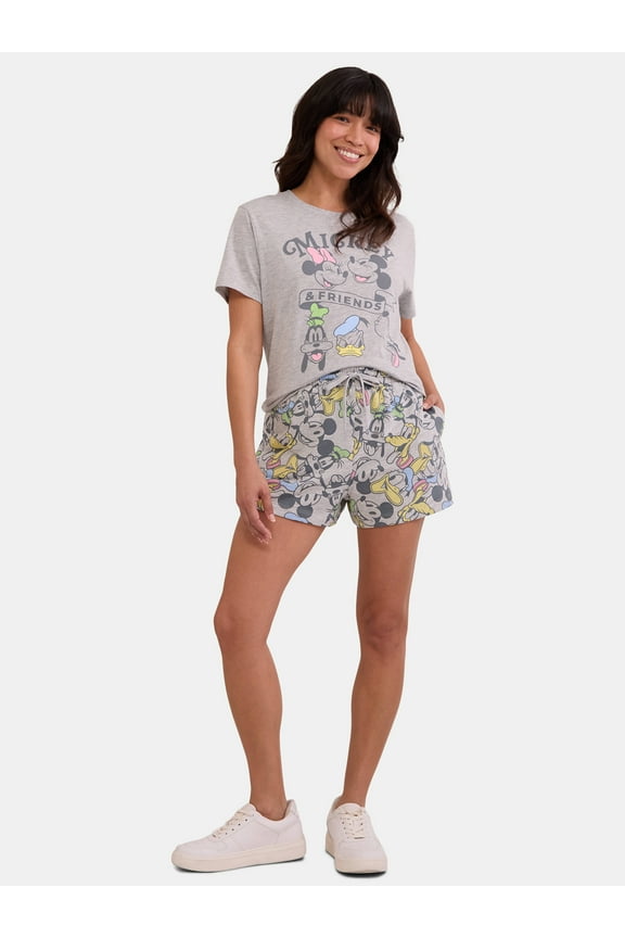Mickey Mouse and Friends Women's Graphic Tee and Shorts Set, 2-Piece, Sizes XXS-XXL