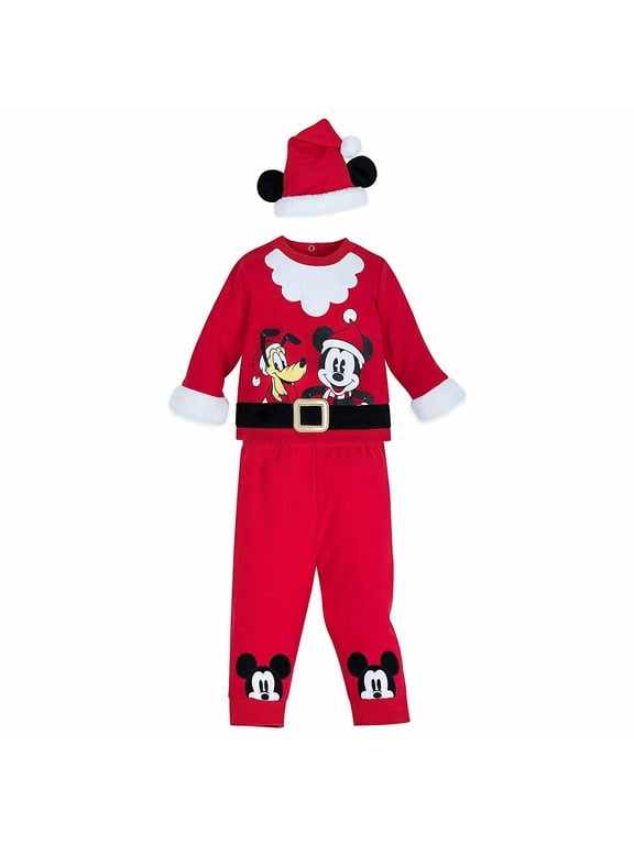 Mickey Mouse and Pluto Santa Suit Baby Outfit Set with Hat Boys 0 3 Months