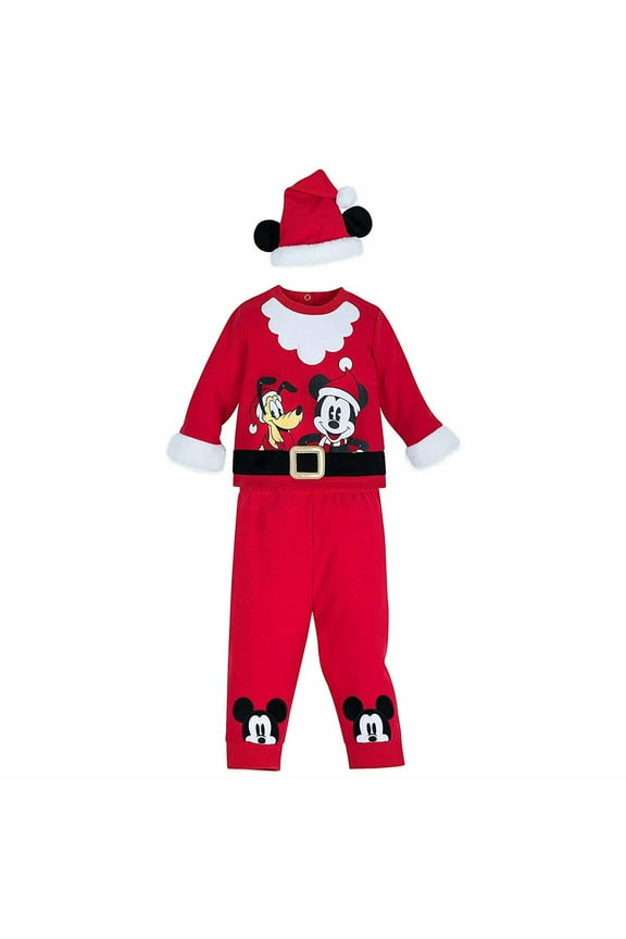 Mickey Mouse and Pluto Santa Suit Baby Outfit Set with Hat Boys 0 3 Months
