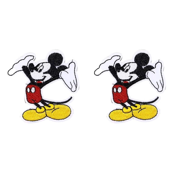 Mickey Mouse with Open Hands 3 Inches Tall Embroidered Iron On Patch Set of 2