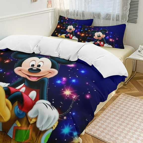 Mickey MouseCartoon Collection 3-Piece Comforter Set, Personalized Bedding Decor for Kids And Teens (90"x90"+ 20 X 30in)