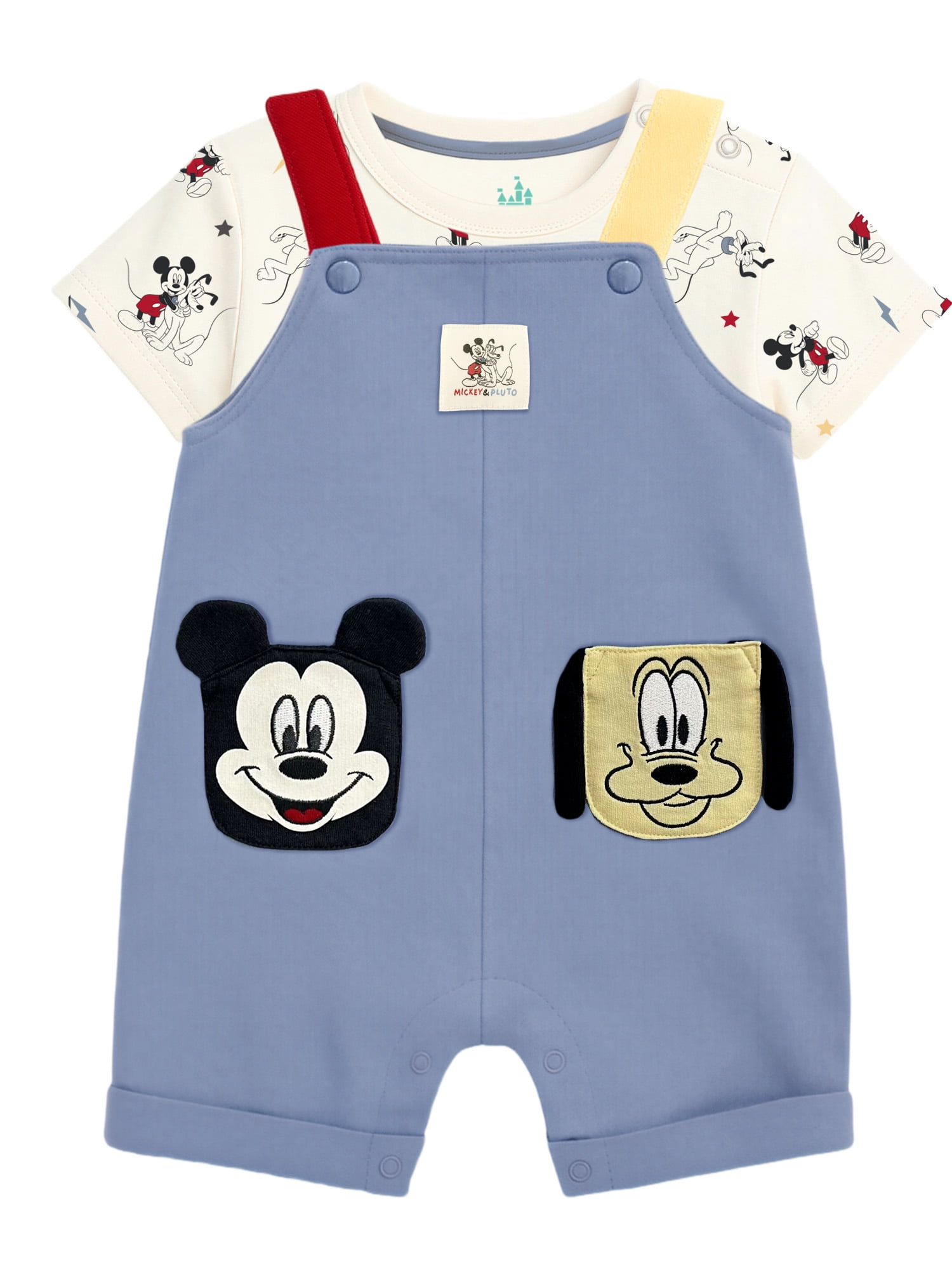 Mickey & Pluto Baby Boy 2 Piece Shortall Set, Sizes 0-24 Months