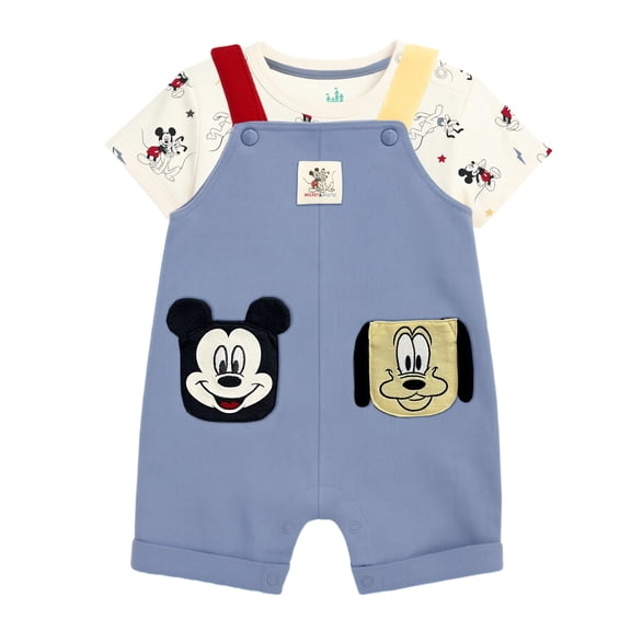 Mickey & Pluto Baby Boy 2 Piece Shortall Set, Sizes 0-24 Months