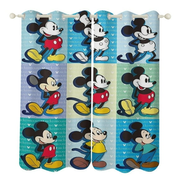 Mickey Print Perforated Curtains Living Room Bedroom Blackout Noise Reduction Curtains 2 Panels for Bedroom Dining Living Room 52"x72"