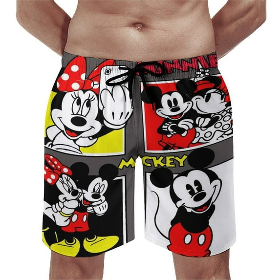Mickey Shorts Men's Beachwear Quick Dry Hawaii Swimwear Sports Running Board Shorts Bathing Suits Mesh Lining 3XL