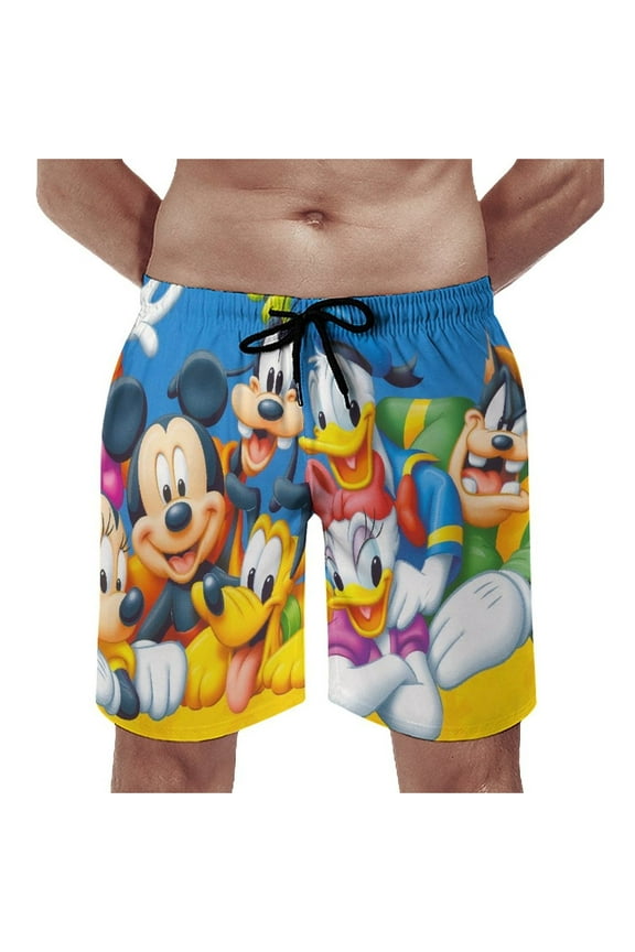 Mickey Shorts Men's Beachwear Quick Dry Hawaii Swimwear Sports Running Board Shorts Bathing Suits Mesh Lining M