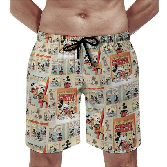 Mickey Shorts Men's Beachwear Quick Dry Hawaii Swimwear Sports Running Board Shorts Bathing Suits Mesh Lining XS
