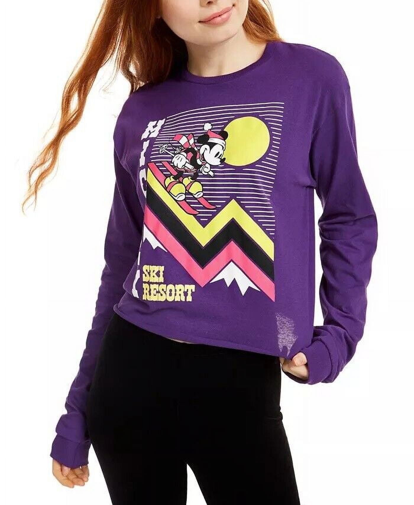 Mickey Ski Resort Purple Junior (Xlarge) Cropped Sleeve Long Women\'s T-Shirt
