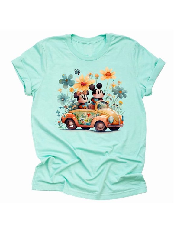 Mickey Springtime Floral Car Shirt, Epcot Flower and Garden Shirt Unisex Casual Short Sleeve (Mint-Medium)