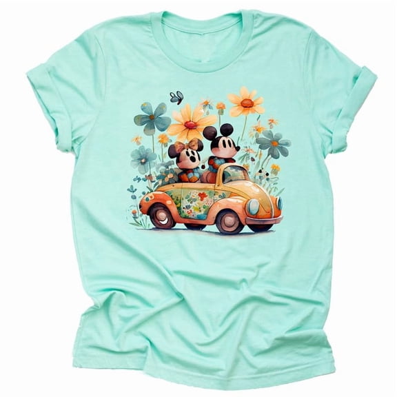 Mickey Springtime Floral Car Shirt, Epcot Flower and Garden Shirt Unisex Casual Short Sleeve (Mint-X Large)