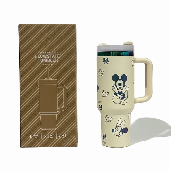 Mickey Stainless Steel Double Wall Vacuum Insulated Travel Tumbler,With Handle And Straw Insulated Coffee Mug Thermal Cup With Lid,40oz,Holiday gift