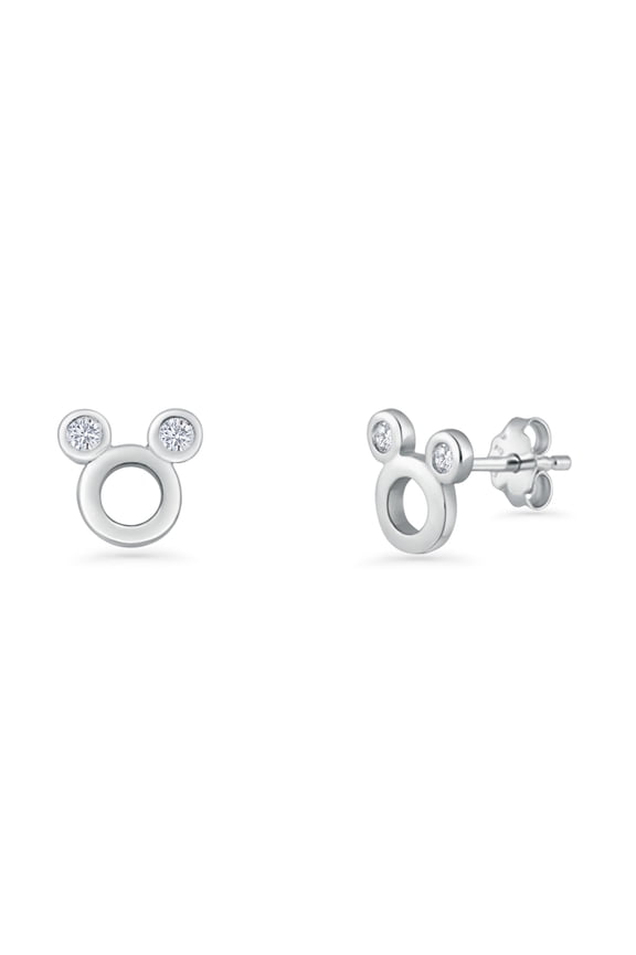 Mickey Stud Earrings Cubic Zirconia 925 Sterling Silver 6mm