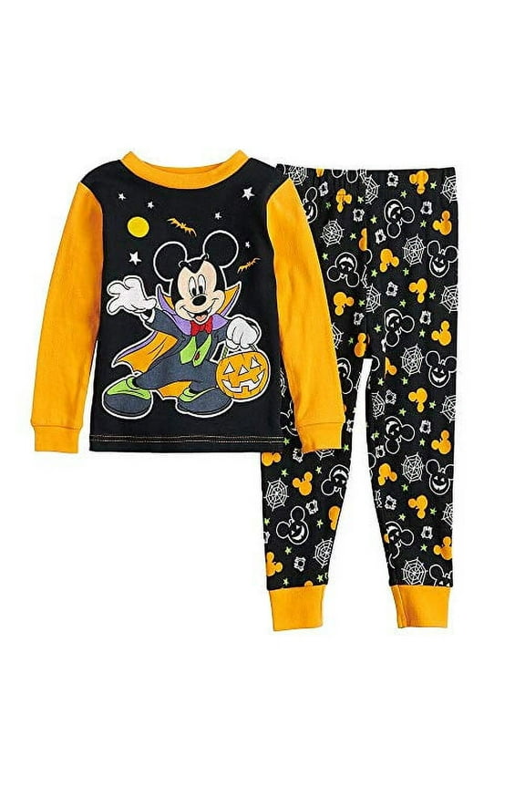 Mickey Vampire Boy's Glow-in-The-Dark Halloween Trick Or Treat Pajama Set, Size 3T