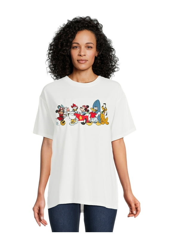 Mickey Women’s Juniors Graphic Embroidered Group T-Shirt with Short Sleeves, Sizes XS-3XL