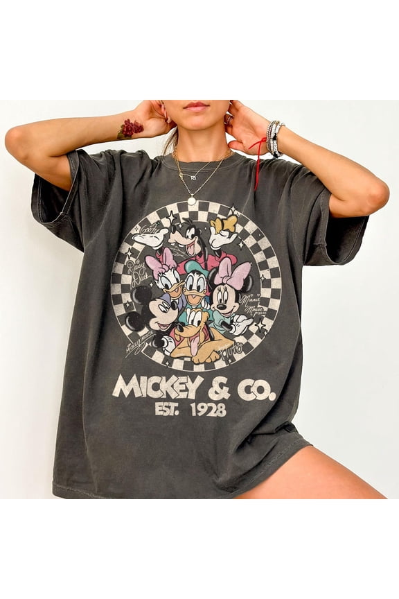 Mickey and Co 1928 Checkered Comfort Colors Shirt - Classic Characters Graphic T-Shirt