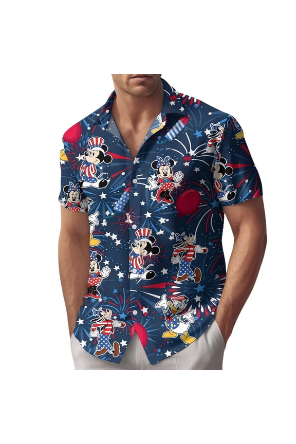 Mickey and Friends 4th of July Shirt, Disney Summer Aloha Vacation Hawaiian Tee