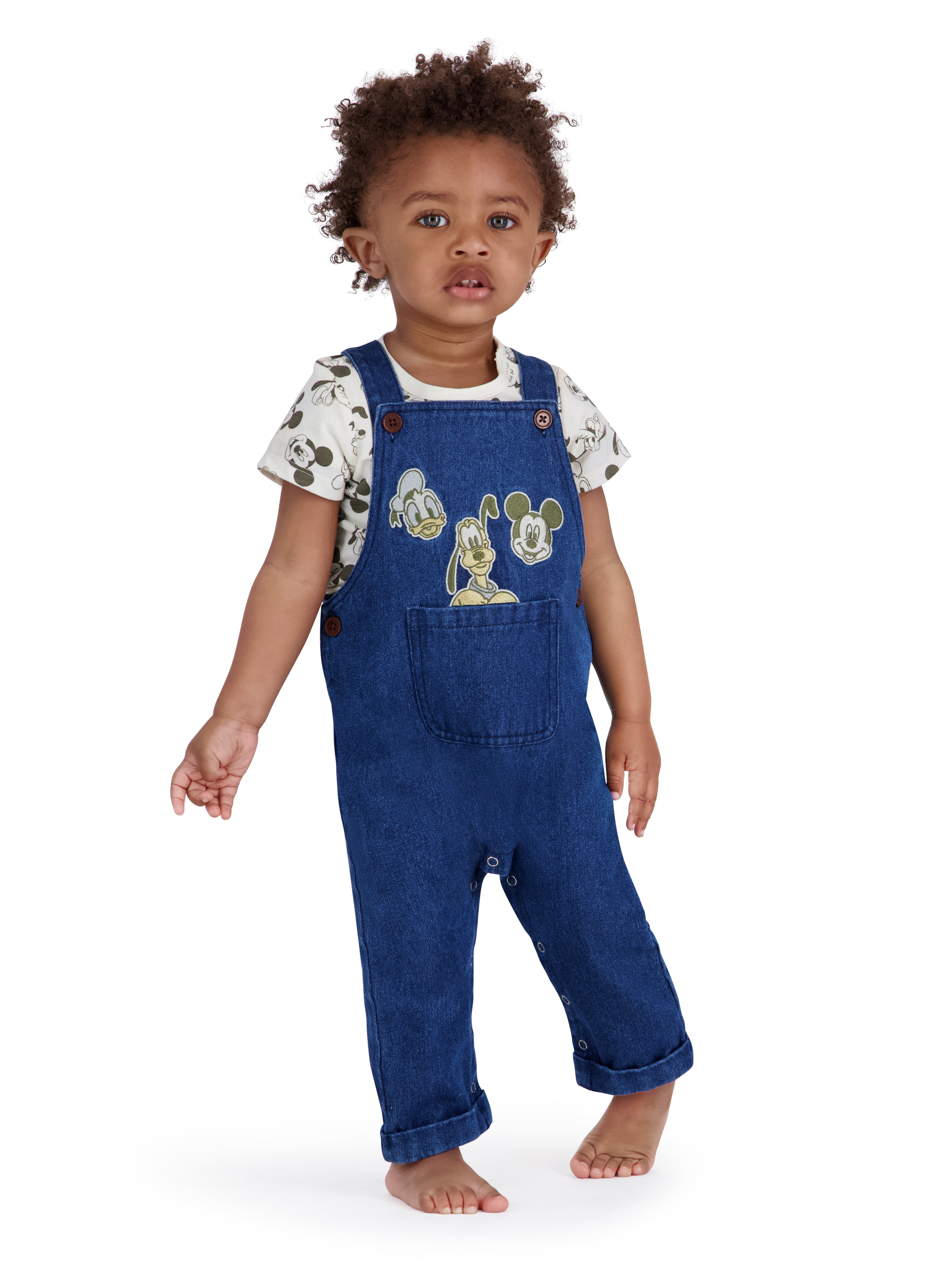 Mickey and Friends Baby Boy 2 Piece Corduroy Overall Set, Sizes 0-24 Months