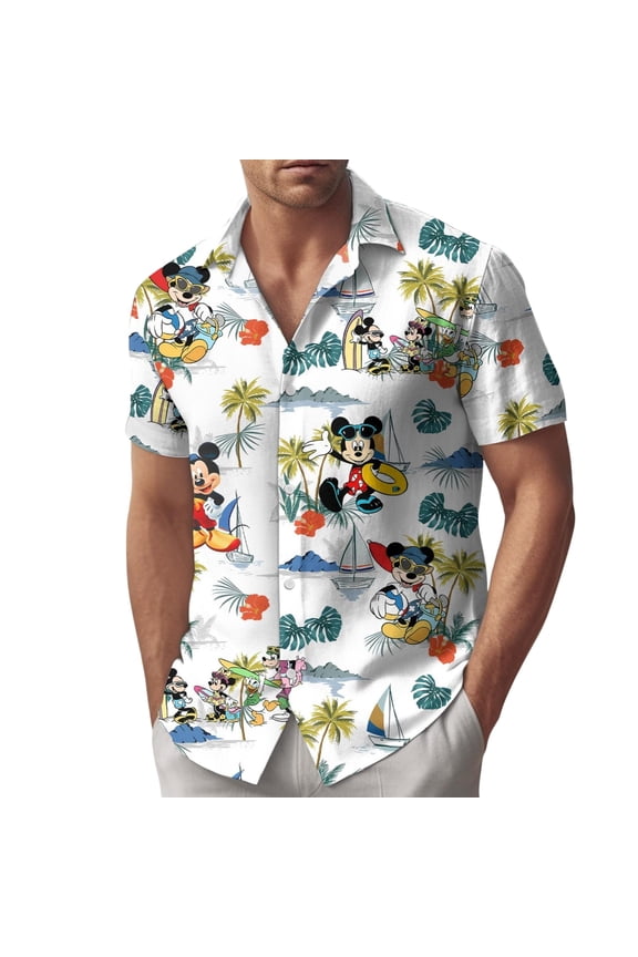 Mickey and Friends Beach Hawaiian Shirt, Summer Disney Man Shorts, Tropical Vacation Shirt, Gift For Mickey Fan, Summer Gift