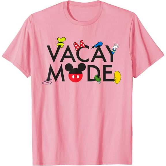 Mickey and Friends Characters Vacay Mode DTG Print Unisex T-Shirt,Light Pink Color,Size XL