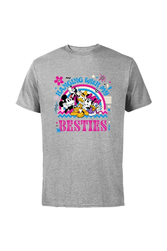 Mickey and Friends Hanging with My Besties - Short Sleeve Cotton T-Shirt for Adults - Customized-Athletic Heather