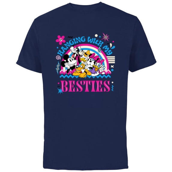 Mickey and Friends Hanging with My Besties - Short Sleeve Cotton T-Shirt for Adults - Customized-Navy