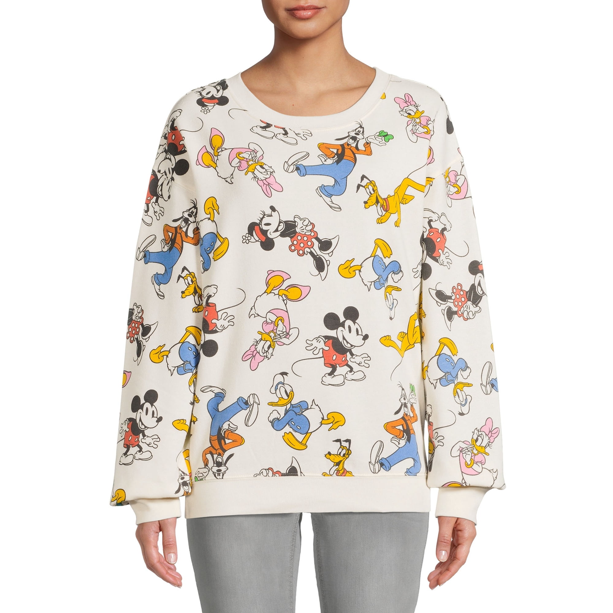Mickey and Friends Juniors' Print Fleece Sweatshirt - Walmart.com