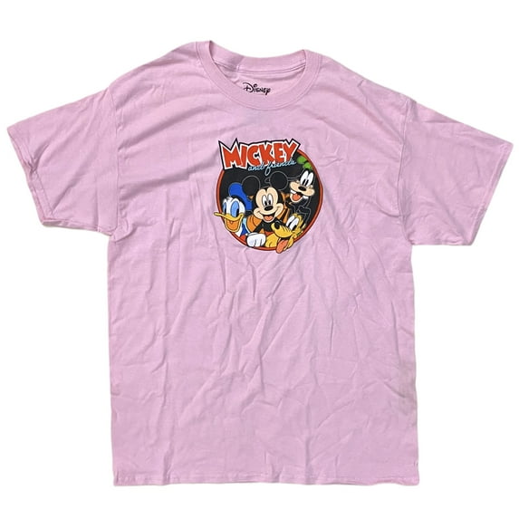 Mickey and Friends Men's Officially Licensed Mickey, Donald Duck, & Goofy Tee T-Shirt (X-Large, Pink)