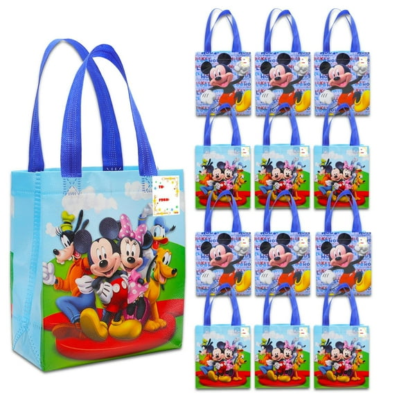 Mickey and Friends Party Favor Bags Set  12 Pack of 8" Mickey Mouse Party Goodie Bags for Kids Bulk Reusable Totes | Disney Birthday Party Supplies