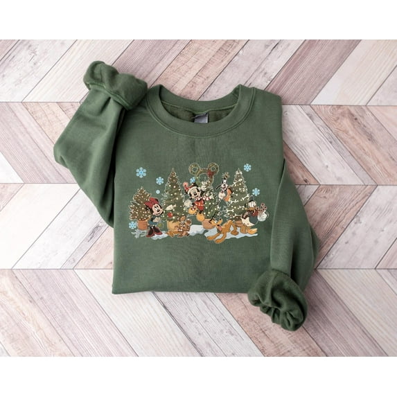 Mickey and Friends Sweater, Disney Xmas Sweatshirt, Christmas Party 2025, Vintage Unisex Shirt,Military Green Color,Size 3XL