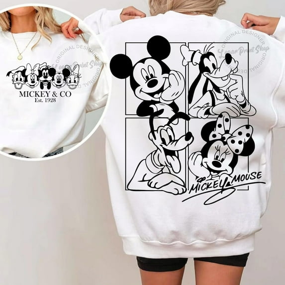 Mickey and Friends Sweatshirt, Disney Family Trip Shirt, Printed 2 Sides Sweater,White Color,Size XL