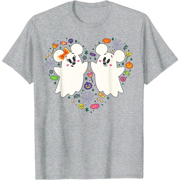 Mickey and Minnie Cute Little Ghosts Halloween Heart DTG Print Unisex T-Shirt