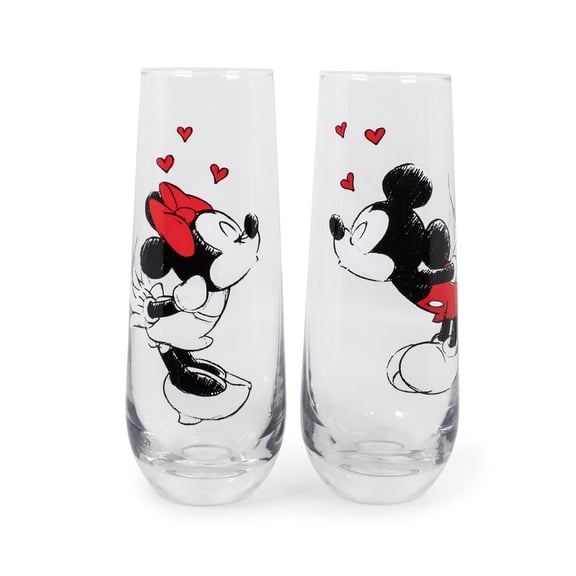 Mickey and Minnie Kiss Hearts Stemless Fluted Glassware Exclusive | Set of 2