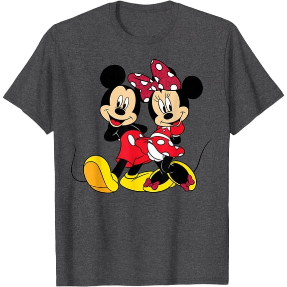 Mickey and Minnie Mouse DTG Print Unisex T-Shirt,Dark Heather Grey Color,Size 5XL
