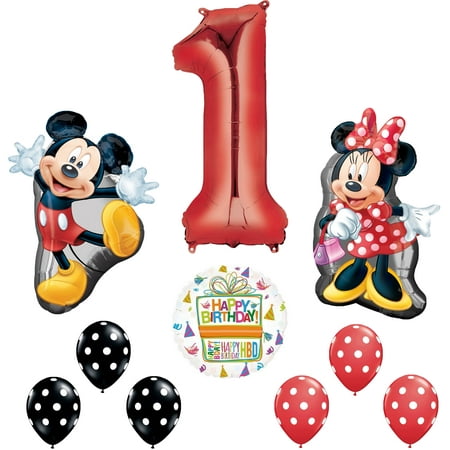 Mickey and Minnie Mouse Full Body 1st Birthday Supershape Balloon Set
