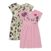 Mickey and Minnie Mouse Girls’ Play Dress with Short Sleeves, 2-Pack, Sizes 4-16