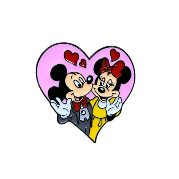 Mickey and Minnie Mouse Heart 1.25 Inch Enamel Metal Pin