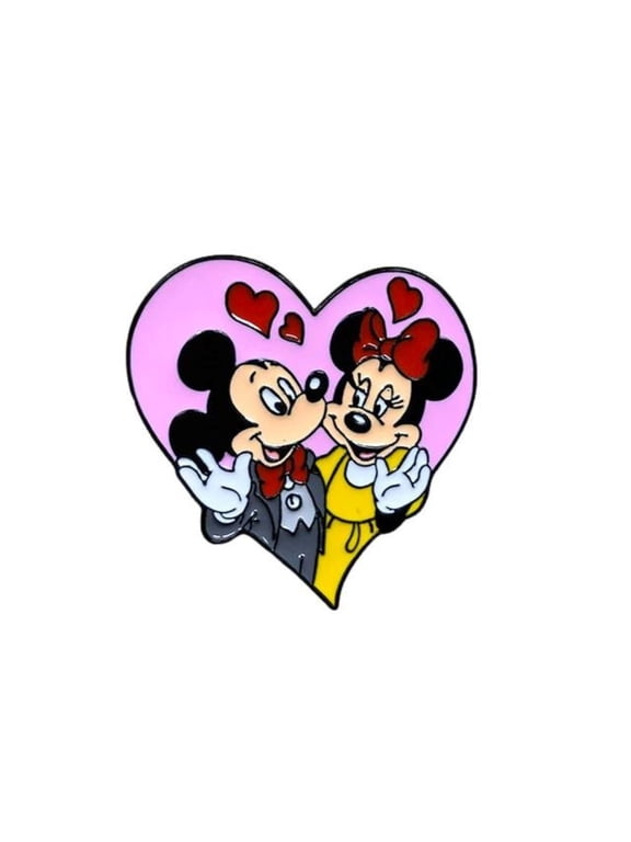 Mickey and Minnie Mouse Heart 1.25 Inch Enamel Metal Pin