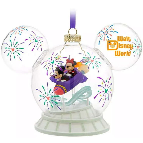 Disney 2025 Holiday Mickey & Minnie Mouse Space Mountain Icon Glass Ball Ornament