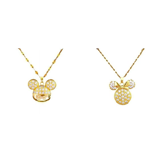 Mickey and Minnie Mouse Set of 2 Rhinestone Charm Metal Pendants