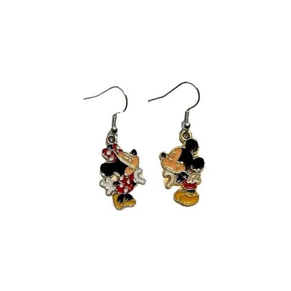Mickey and Minnie Mouse Standing French Wire Enamel Metal Earrings