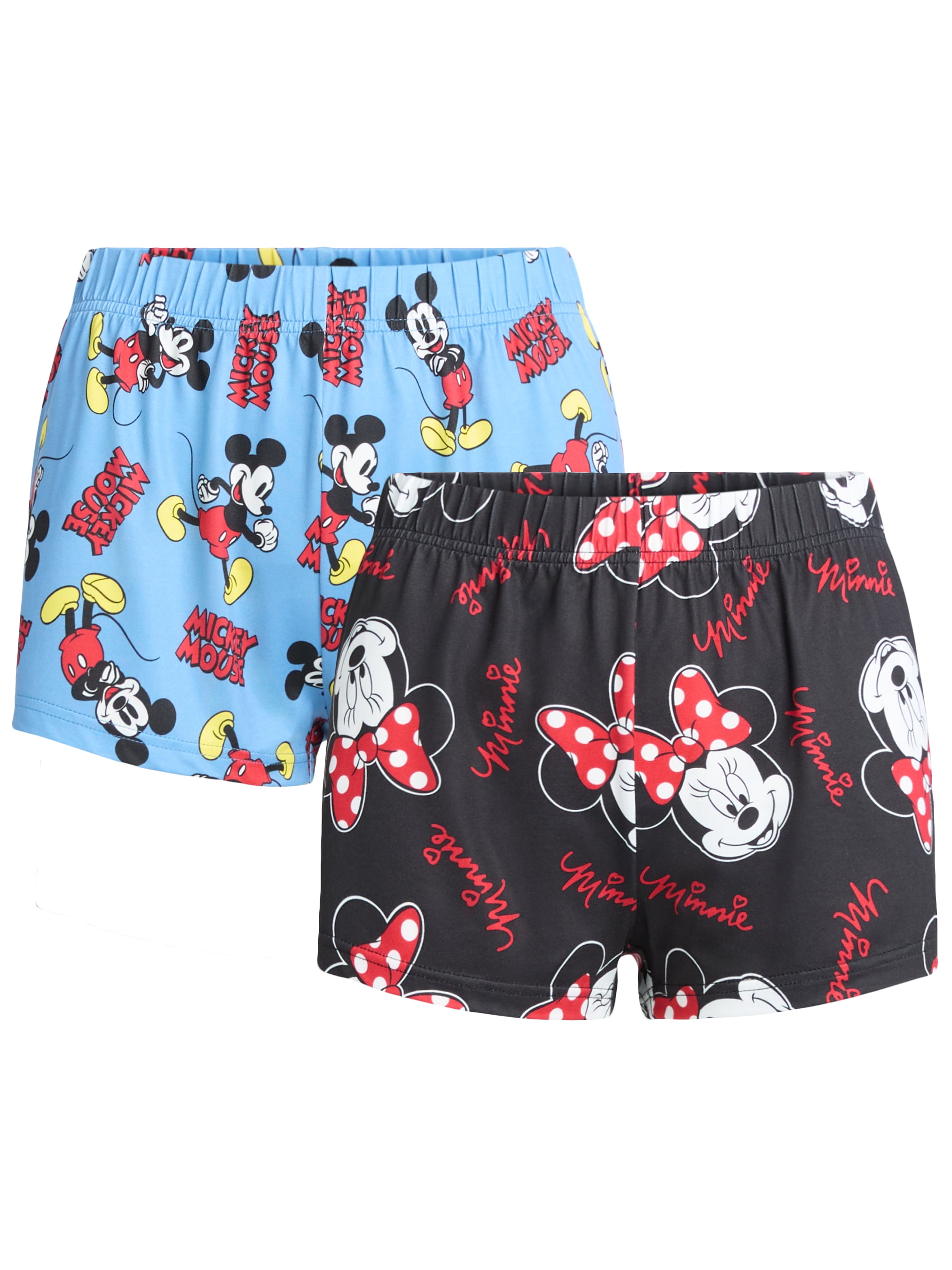 Mickey and Minnie Mouse Women's and Women's Plus Jersey Sleep Shorts, 2-Pack, Sizes XS-3X