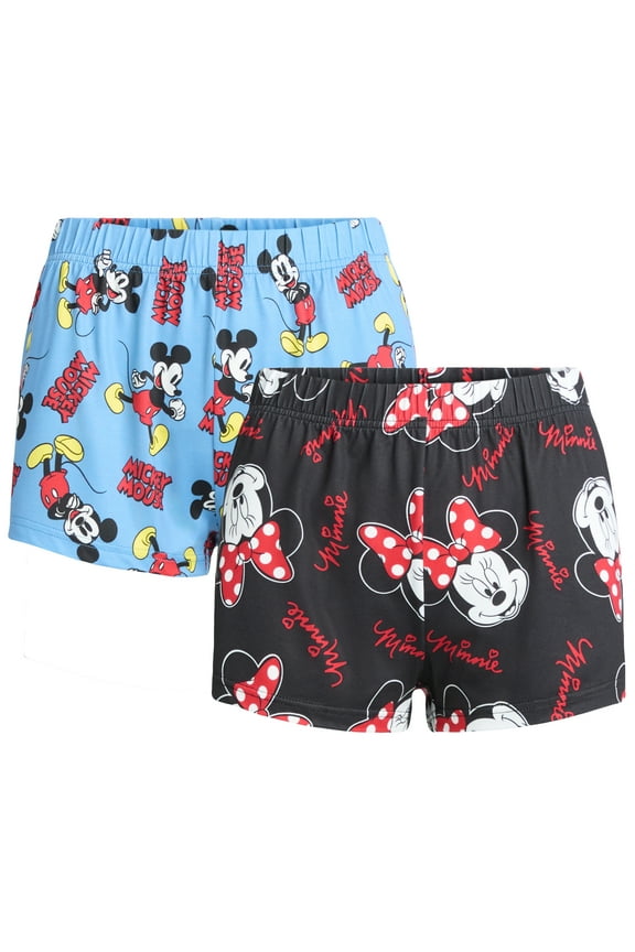 Mickey and Minnie Mouse Women's and Women's Plus Jersey Sleep Shorts, 2-Pack, Sizes XS-3X
