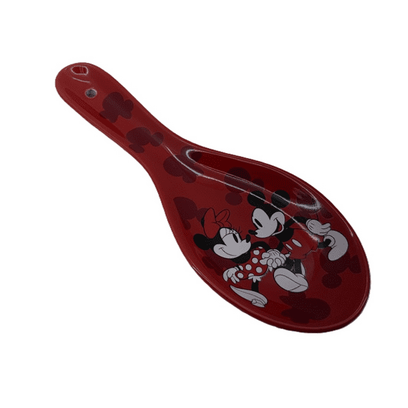 Disney Ceramic Mickey & Minnie Strolling Flat Red Spoon Rest
