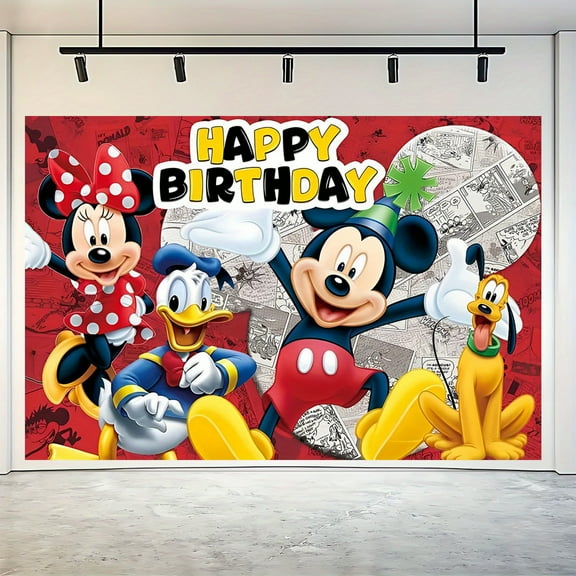 Mickey and Minnie cartoon-themed birthday flags, background flags, children's party decorations, photography, photo props, 150*100CM