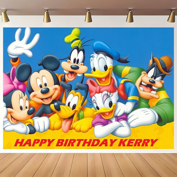 Mickey and Minnie cartoon-themed birthday flags, background flags, children's party decorations, photography, photo props, 150*100CM