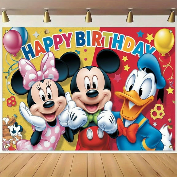 Mickey and Minnie cartoon-themed birthday flags, background flags, children's party decorations, photography, photo props, 180*110CM